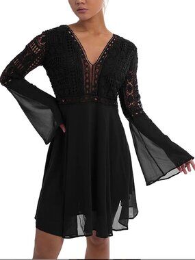 Halloween Lace Dresses, Crochet High Waisted, Deep V Neck